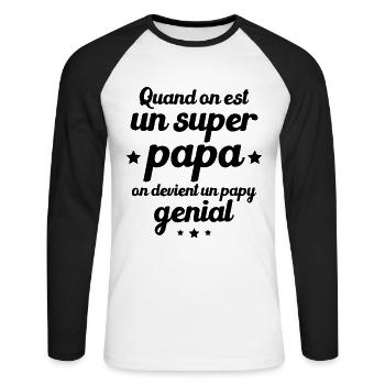Quand On Est Super Papa On Devient Papy Génial - T-shirt baseball manches longues Homme - blanc/noir - Devant - Nik (191cm)