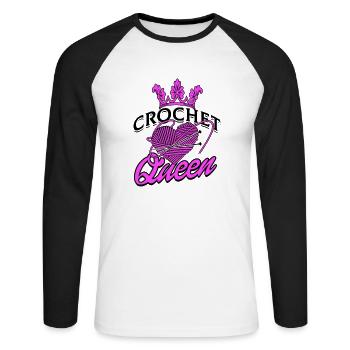 Crochet Queen Funny Crochet Lover - Quilting - Unisex Long Sleeve Baseball T-Shirt - white/black - Front - Nik (191cm)