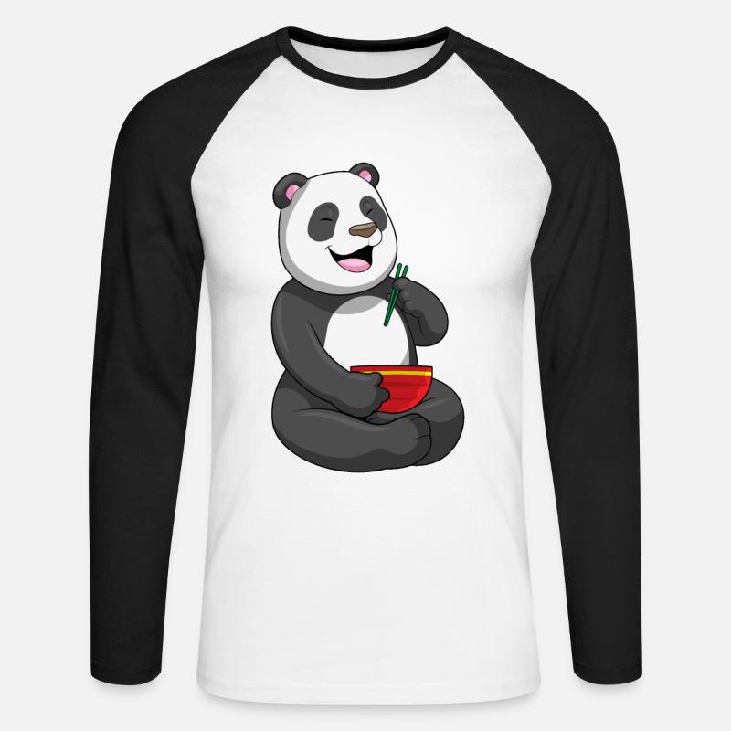 Panda mit Schüssel Ramen - Unisex Baseballshirt langarm - Weiß/Schwarz