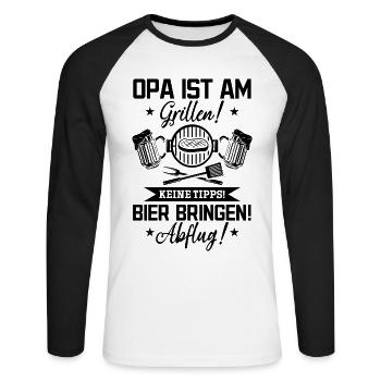 Opa ist am Grillen! Keine Tipps Barbecue Grillen - Unisex Baseballshirt langarm - Weiß/Schwarz - Vorne - Nik (191cm)