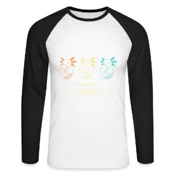 Axolotl Streetwear Japanese Aesthetic Pastel Color - Unisex Long Sleeve Baseball T-Shirt - white/black - Front - Nik (191cm)