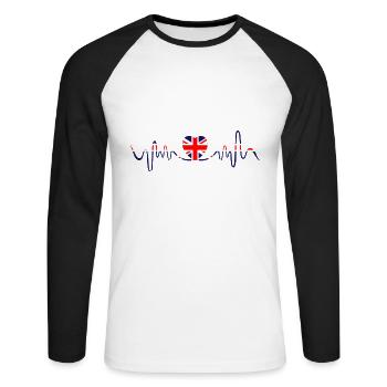 Union Jack Heartbeat | UK Flag | Heart - Unisex Long Sleeve Baseball T-Shirt - white/black - Front - Nik (191cm)