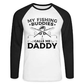 Mes amis pêcheurs m’appellent Papa Fishing Daddy - T-shirt baseball manches longues Homme - blanc/noir - Devant - Nik (191cm)
