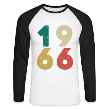 1966 - Millésime 1966 Rétro Vintage - T-shirt baseball manches longues Homme - blanc/noir - Devant - Nik (191cm)