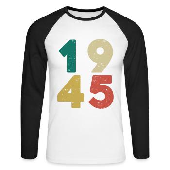 Jahrgang 1945 Rétro Vintage - T-shirt baseball manches longues Homme - blanc/noir - Devant - Nik (191cm)