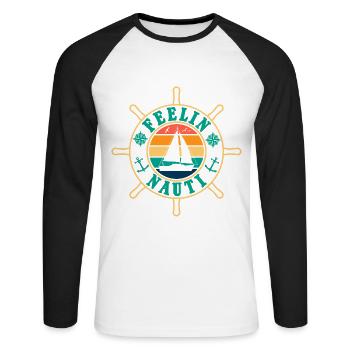 Feelin Nauti Je sens voilier nautique - T-shirt baseball manches longues Homme - blanc/noir - Devant - Nik (191cm)