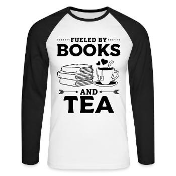 Fueled By Books And Tea Book Lover Bookworm - Unisex Long Sleeve Baseball T-Shirt - white/black - Front - Nik (191cm)