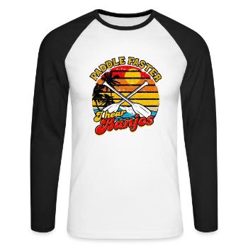 Paddle faster I hear banjos - River Camping - Unisex Long Sleeve Baseball T-Shirt - white/black - Front - Nik (191cm)