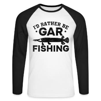 Hornhecht Garfishing Ich wäre lieber Gar Fishing - Unisex Baseballshirt langarm - Weiß/Schwarz - Vorne - Nik (191cm)