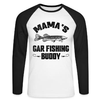 Mama's Gar Fishing Buddy Pêche à l'orphie Poisson lépisosté - T-shirt baseball manches longues Homme - blanc/noir - Devant - Nik (191cm)
