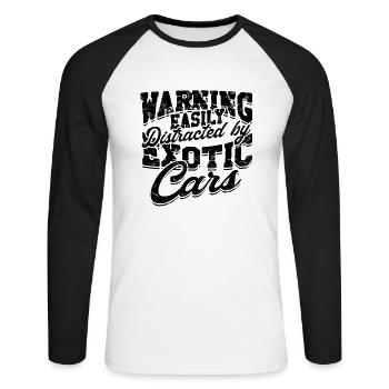Avertissement facilement distrait par des voitures exotiques - - T-shirt baseball manches longues Homme - blanc/noir - Devant - Nik (191cm)