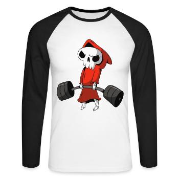 Weightlifting Weight Training Sports Fitness Cartoon - Unisex Long Sleeve Baseball T-Shirt - white/black - Front - Nik (191cm)
