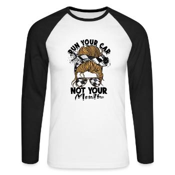 Faites fonctionner votre voiture, pas votre bouche - Ghetto Style Sports - T-shirt baseball manches longues Homme - blanc/noir - Devant - Nik (191cm)