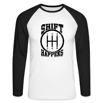 Shift Happens Funny Car Lovers - Voitures de luxe - T-shirt baseball manches longues Homme - blanc/noir - Devant - Nik (191cm)