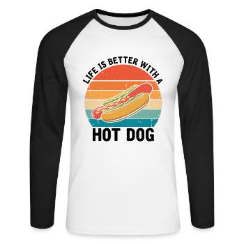 La vie est meilleure avec Hot Dog Hotdog BBQ - T-shirt baseball manches longues Homme - blanc/noir - Devant - Nik (191cm)