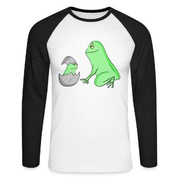 Grenouille avec bébé grenouille - T-shirt baseball manches longues Homme - blanc/noir - Devant - Nik (191cm)