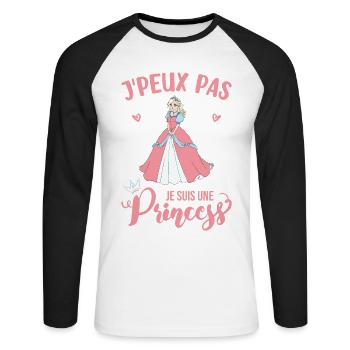 Je suis Une Princesse cadeau - T-shirt baseball manches longues Homme - blanc/noir - Devant - Nik (191cm)