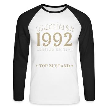 30 Jahre Oldtimer 1992 Jahrgang Geburtstag - Unisex Baseballshirt langarm - Weiß/Schwarz - Vorne - Nik (191cm)