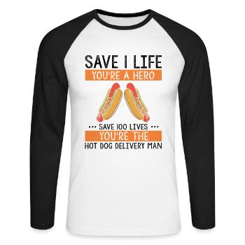 Hot Dog Maker Grill BBQ Hot Dog Grill Master - Unisex Long Sleeve Baseball T-Shirt - white/black - Front - Nik (191cm)