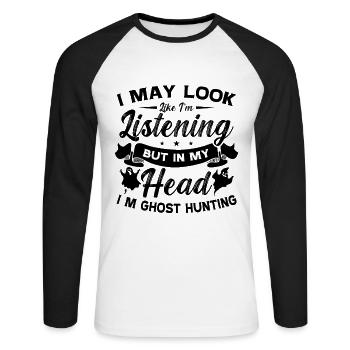 Ghost Hunter Paranormal Ghost Hunt Idée cadeau - T-shirt baseball manches longues Homme - blanc/noir - Devant - Nik (191cm)