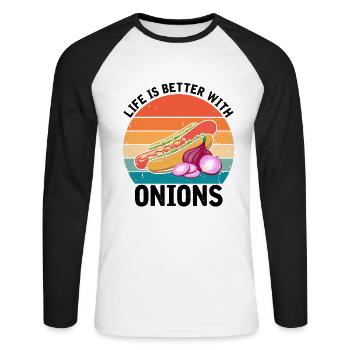 Hot Dog Love Hot Dog Potato Ketchup - Unisex Long Sleeve Baseball T-Shirt - white/black - Front - Nik (191cm)
