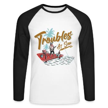Troubles en mer - Pêche - Norseman - Drôle - T-shirt baseball manches longues Homme - blanc/noir - Devant - Nik (191cm)