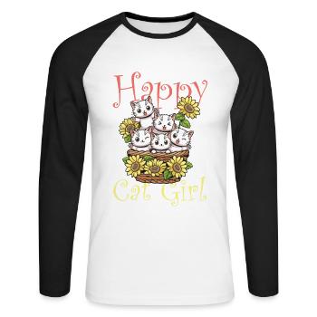 Chat chat heureux Chat Chaton - T-shirt baseball manches longues Homme - blanc/noir - Devant - Nik (191cm)