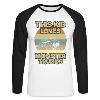 Monster Truck Big Tire Child Love I Gift - Unisex Long Sleeve Baseball T-Shirt - white/black - Front - Nik (191cm)