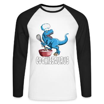 T Rex Cookiesaurus jeu de mots pour les fans de dos boulanger - T-shirt baseball manches longues Homme - blanc/noir - Devant - Nik (191cm)