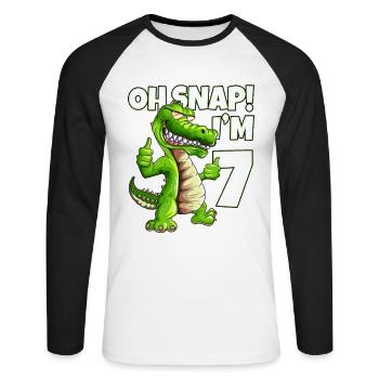 Kinder die 7 werden Kids Alligator Krokodil Design - Unisex Baseballshirt langarm - Weiß/Schwarz - Vorne - Nik (191cm)