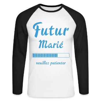 Futur marié veuillez patienter Humour mariage - T-shirt baseball manches longues Homme - blanc/noir - Devant - Nik (191cm)