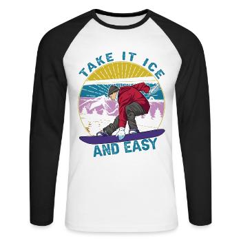 Take It Ice And Easy - Snowboarden - Skifahren - S - Unisex Baseballshirt langarm - Weiß/Schwarz - Vorne - Nik (191cm)