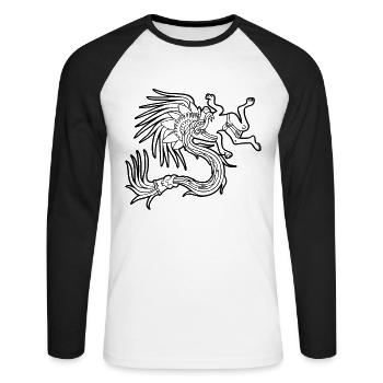 Quetzalcoatl Aztec Maya Feathered Snake - Unisex Long Sleeve Baseball T-Shirt - white/black - Front - Nik (191cm)