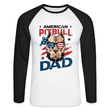 American Pitbull Dad 4. Juli - Unisex Baseballshirt langarm - Weiß/Schwarz - Vorne - Nik (191cm)