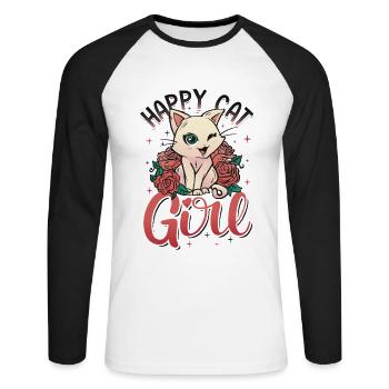 Chat chat heureux Chat Chaton - T-shirt baseball manches longues Homme - blanc/noir - Devant - Nik (191cm)