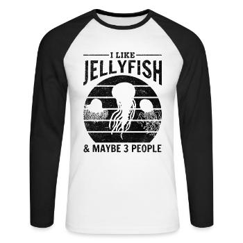 J'aime les méduses et peut-être 3 personnes - T-shirt baseball manches longues Homme - blanc/noir - Devant - Nik (191cm)