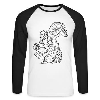 Huitzilopochtli Aztèque Dieu Aztèque Mythologie Maya - T-shirt baseball manches longues Homme - blanc/noir - Devant - Nik (191cm)