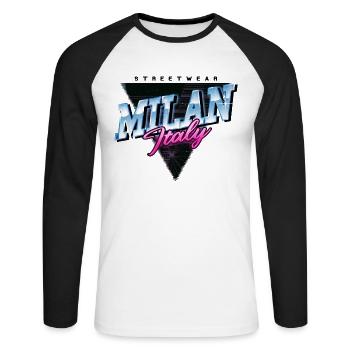 Mailand Milan Italien Stadt Skyline Vintage Retro - Unisex Baseballshirt langarm - Weiß/Schwarz - Vorne - Nik (191cm)