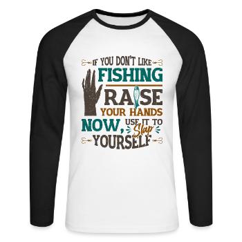 Drôle de pêche en disant Fischer - T-shirt baseball manches longues Homme - blanc/noir - Devant - Nik (191cm)