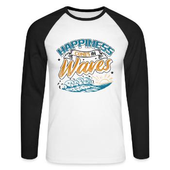 Le bonheur vient dans les vagues Surf Océan Vacances d’été - T-shirt baseball manches longues Homme - blanc/noir - Devant - Nik (191cm)