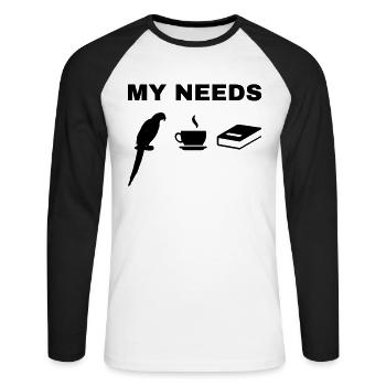 Mes besoins Parrot Bird Coffee Book - T-shirt baseball manches longues Homme - blanc/noir - Devant - Nik (191cm)