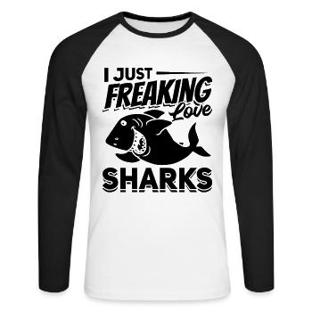Großer White Shark Lover Ich liebe Haie einfach - Unisex Baseballshirt langarm - Weiß/Schwarz - Vorne - Nik (191cm)