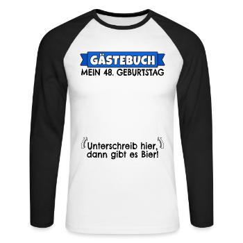 48. Geburtstag Gästebuch 48 Jahre alt Geschenk - Unisex Baseballshirt langarm - Weiß/Schwarz - Vorne - Nik (191cm)