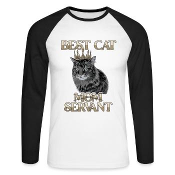 Best Cat Mom Servant chaton chat de gouttière - T-shirt baseball manches longues Homme - blanc/noir - Devant - Nik (191cm)
