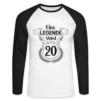Eine Legende wird 20 - Unisex Baseballshirt langarm - Weiß/Schwarz - Vorne - Nik (191cm)