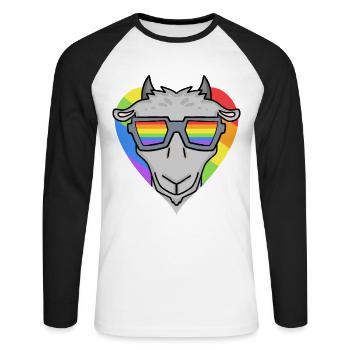 LGBT Tier Ziege Regenbogen - Unisex Baseballshirt langarm - Weiß/Schwarz - Vorne - Nik (191cm)