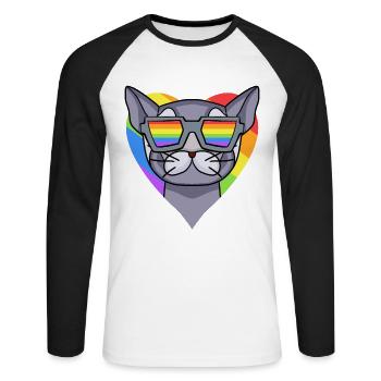 CHAT LGBT British Shorthair Rainbow - T-shirt baseball manches longues Homme - blanc/noir - Devant - Nik (191cm)