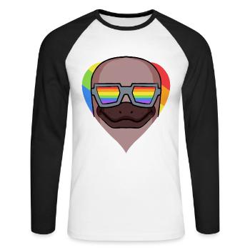 LGBT Tier Schnabeltier Regenbogen - Unisex Baseballshirt langarm - Weiß/Schwarz - Vorne - Nik (191cm)