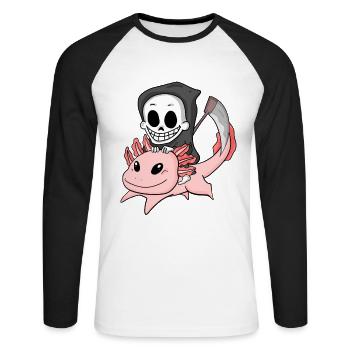 Sensenmann und Axolotl - Unisex Baseballshirt langarm - Weiß/Schwarz - Vorne - Nik (191cm)