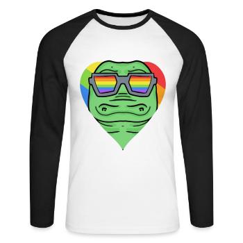 LGBT Tier Krokodil Regenbogen - Unisex Baseballshirt langarm - Weiß/Schwarz - Vorne - Nik (191cm)